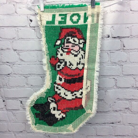 Vintage Christmas Santa Latch Hook Rug Stocking Wall Hanging Handmade 22”x12.5” - Picture 4 of 4